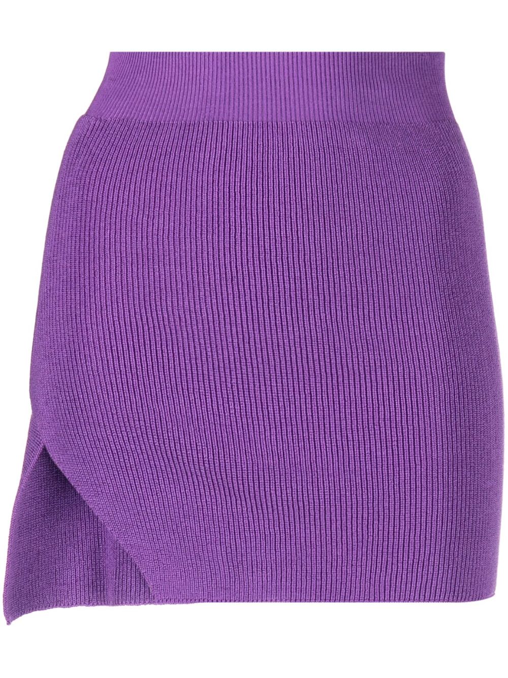 Ribbed-knit asymmetric miniskirt - Brown