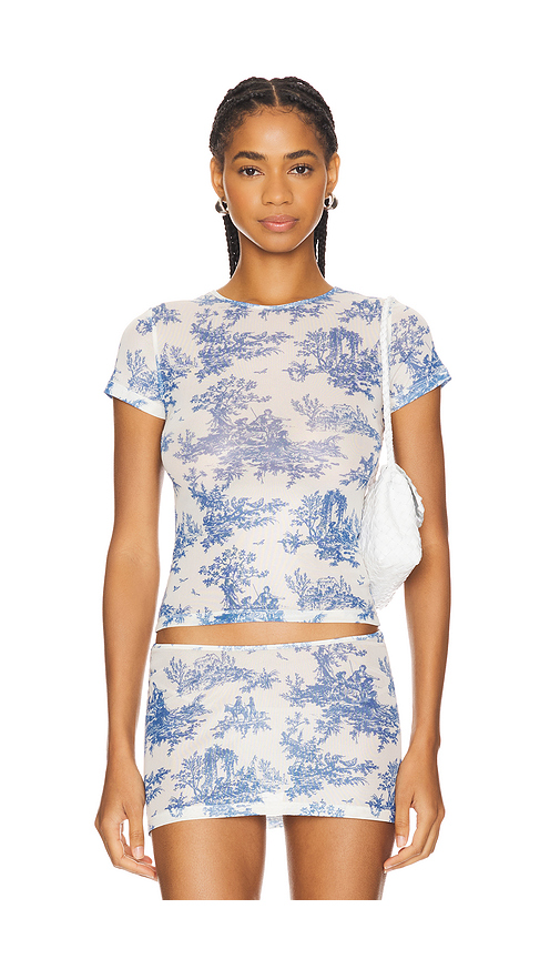 Miaou Mini Tee in Blue Toile Print. XXS also in L, M, S