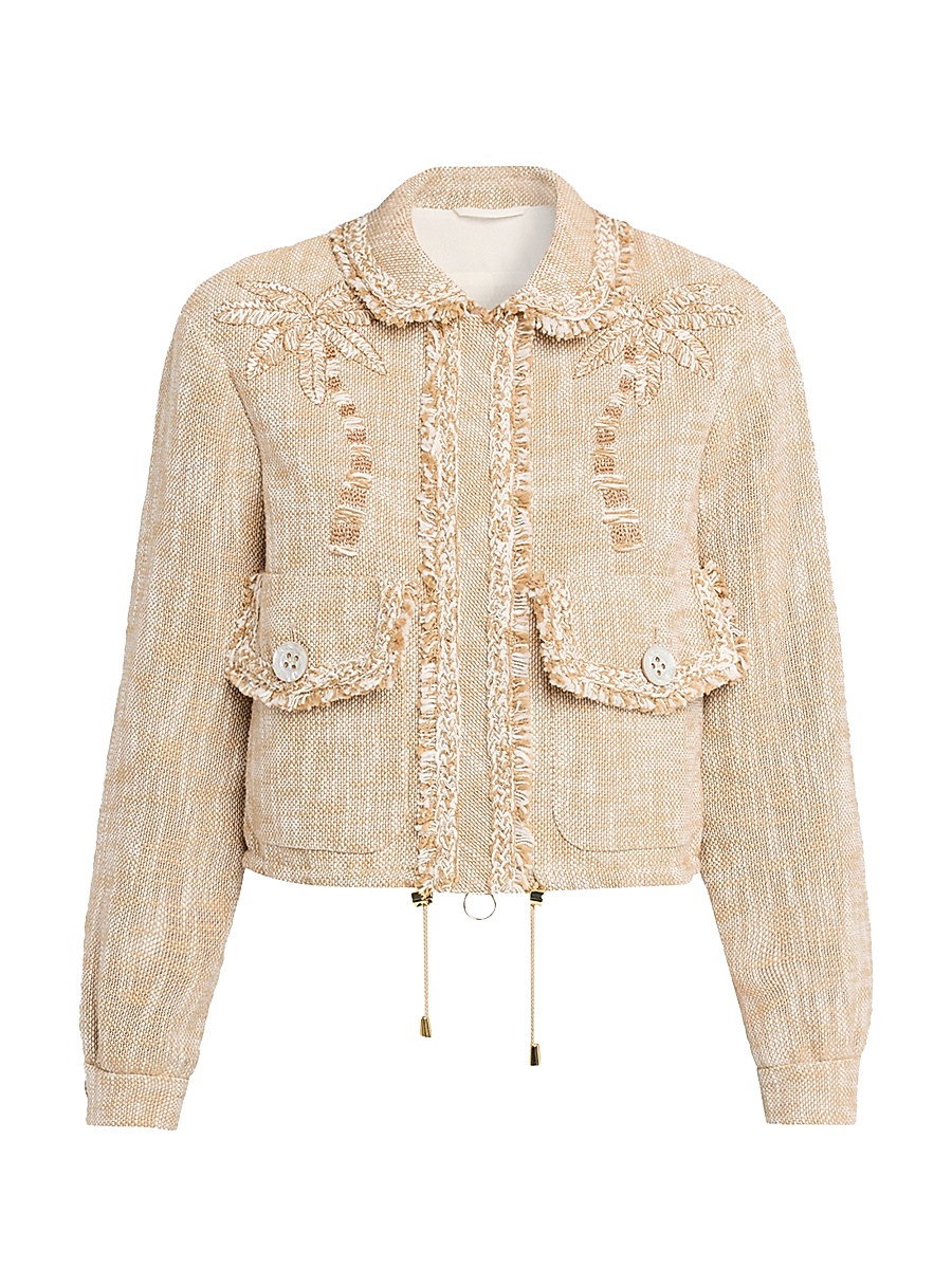 Women's Embroidered Cotton-Blend Tweed Jacket - Beige Multi