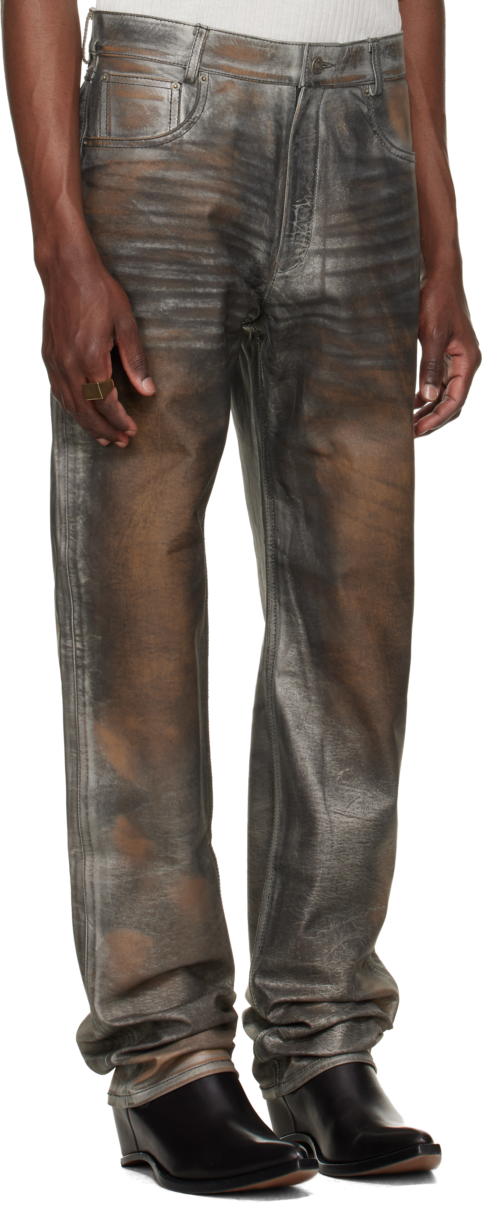 Gray Fivepocket Leather Pants
