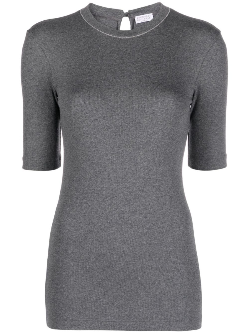 Monili-trim stretch-cotton T-shirt - Grey