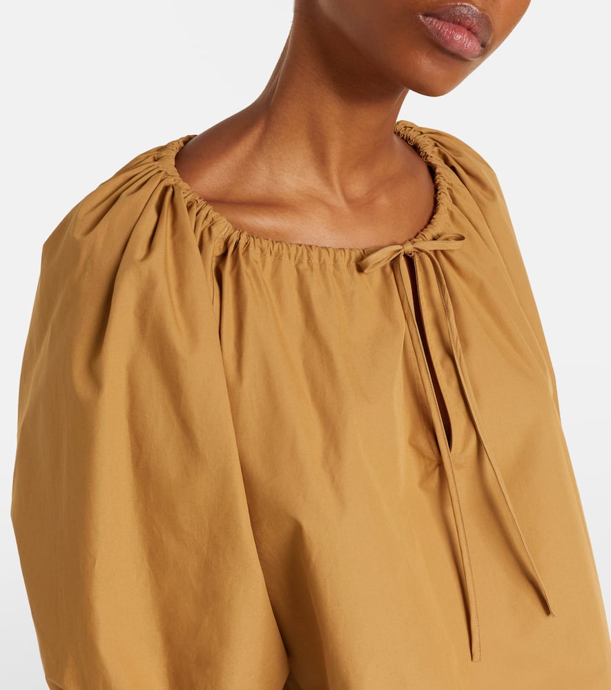 Gathered cotton poplin blouse
