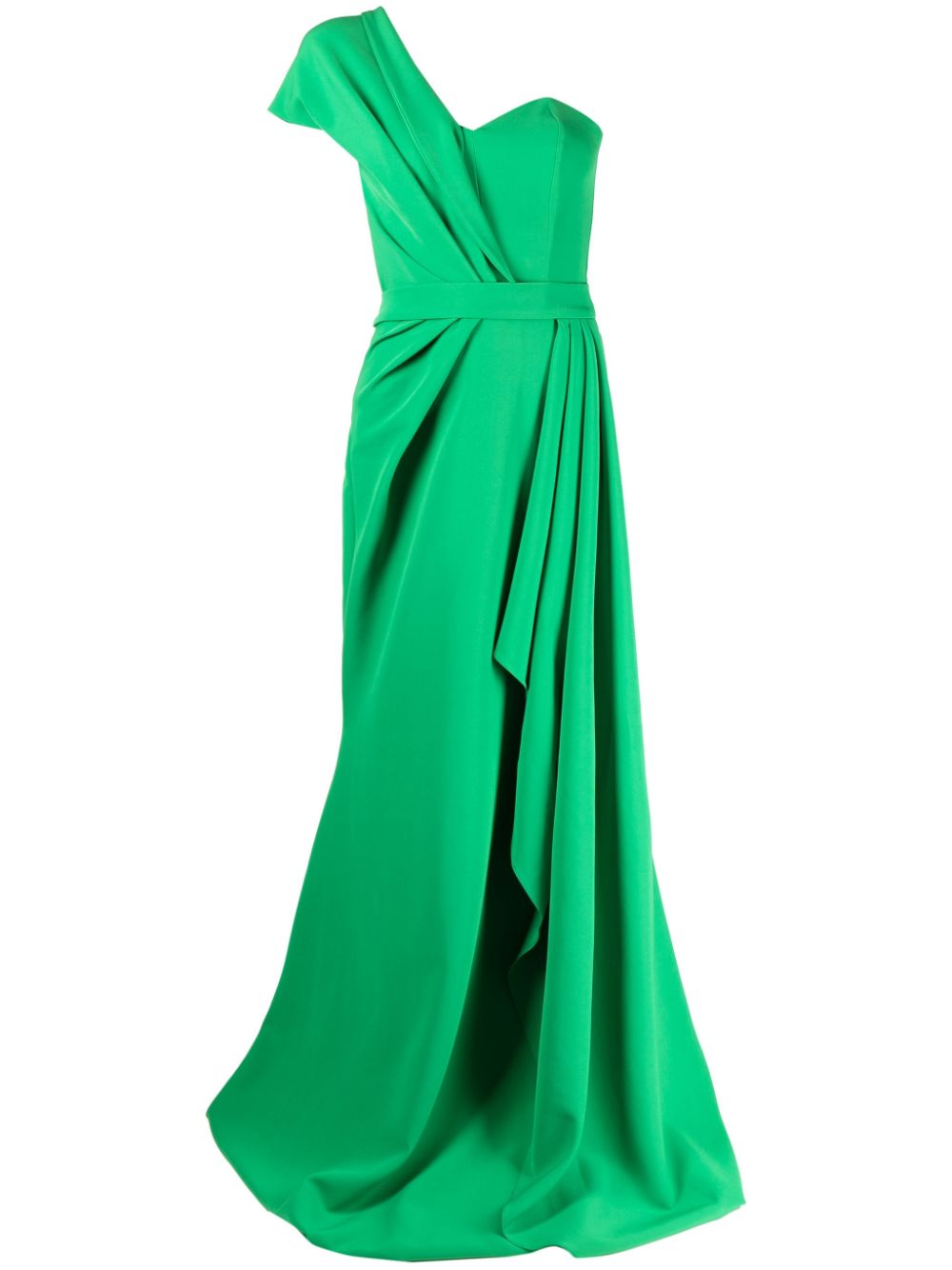 One-shoulder gathered dress - Green