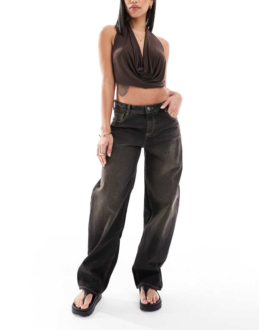 Bershka baggy balloon leg jeans in black