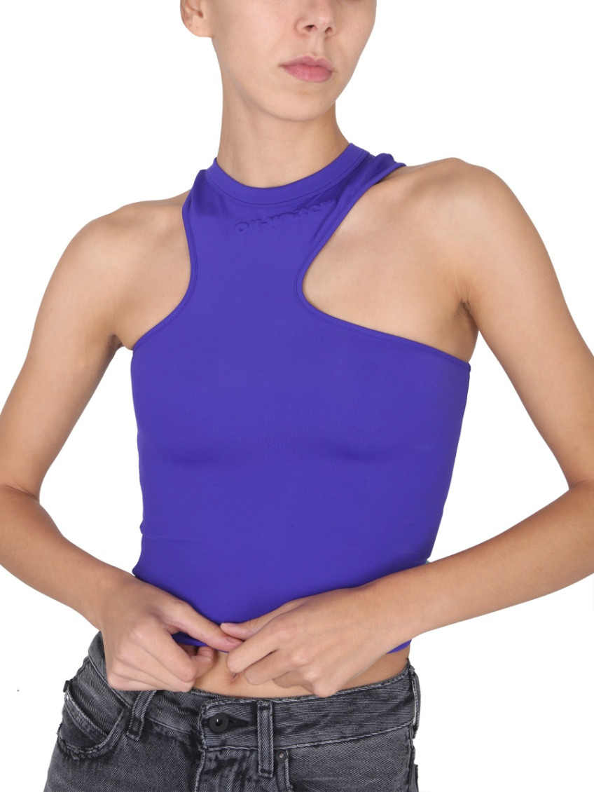 Embroidered-logo asymmetric tank top - Purple
