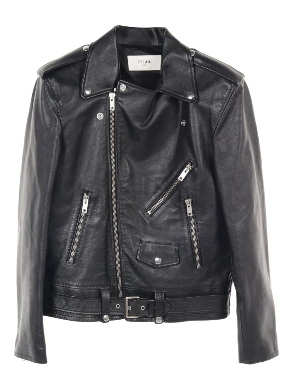 Céline Pre-Owned 2010s leather biker jacket - Black
