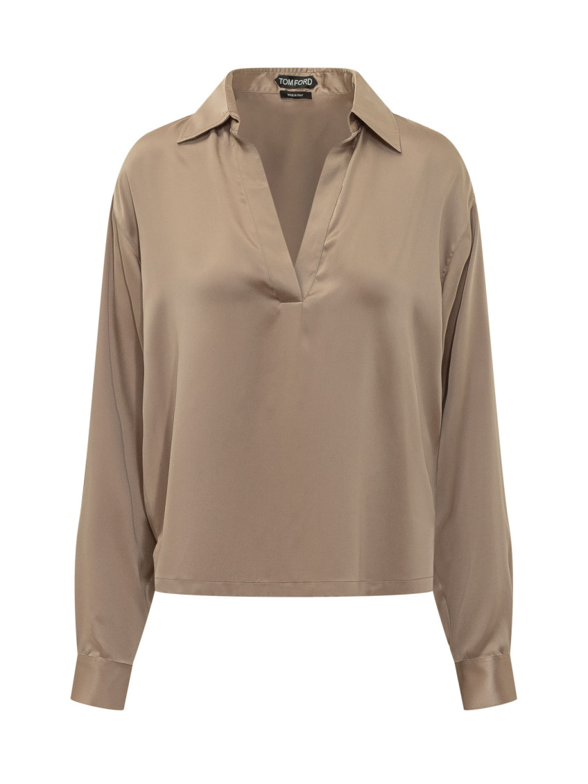 Beige Solid Shirt Collar Polo