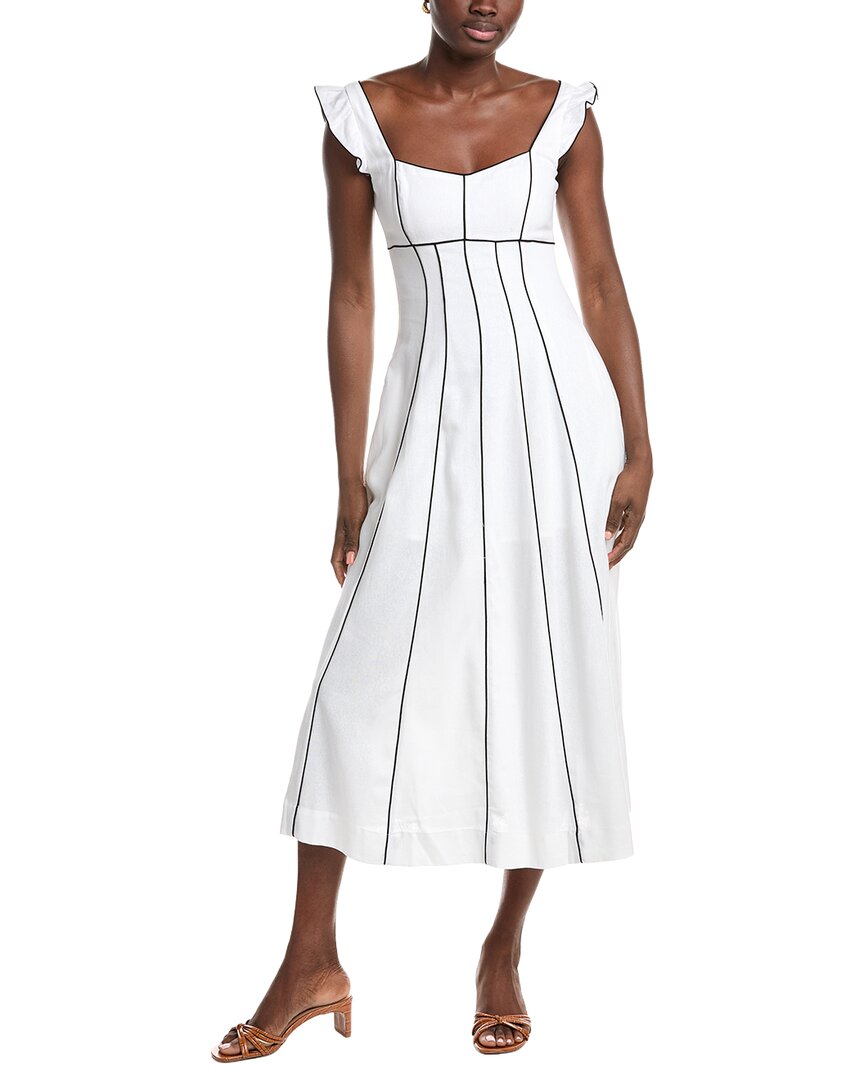 Contrast Piping Linen-Blend Midi Dress