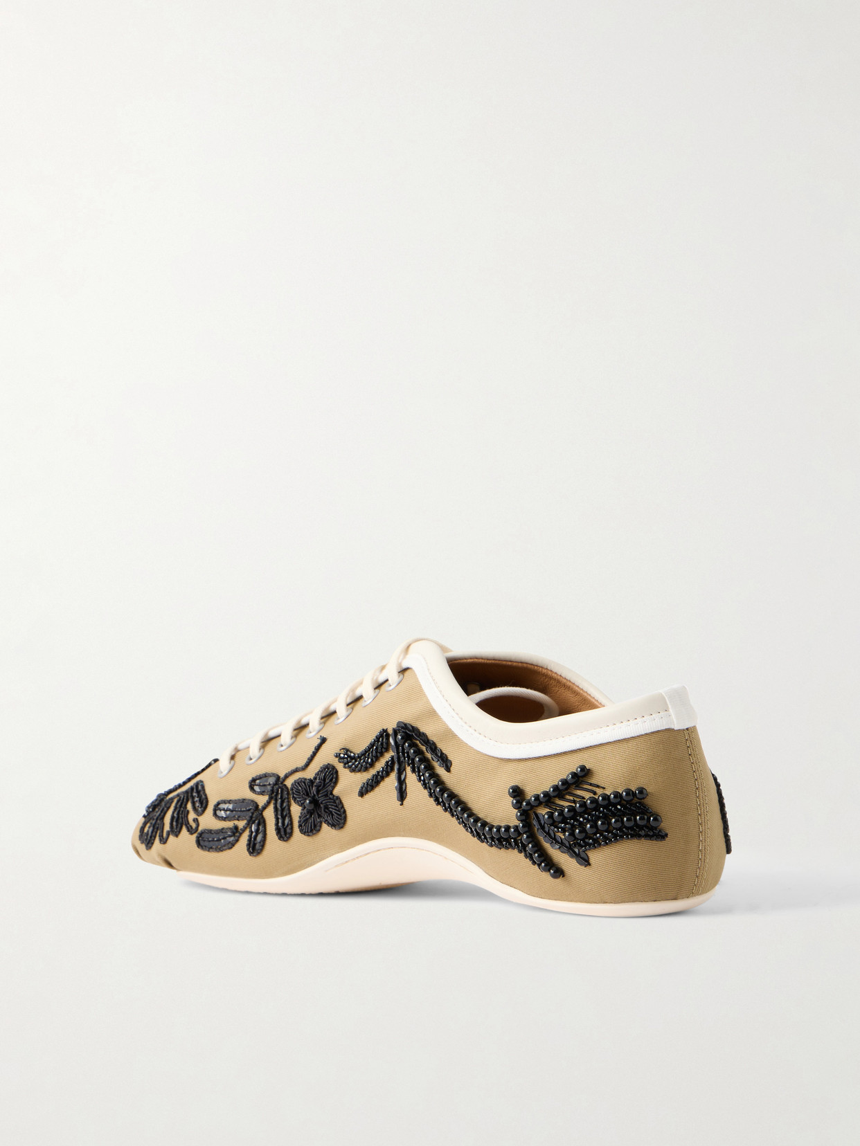 Embellished Leather-trimmed Sneakers - Brown