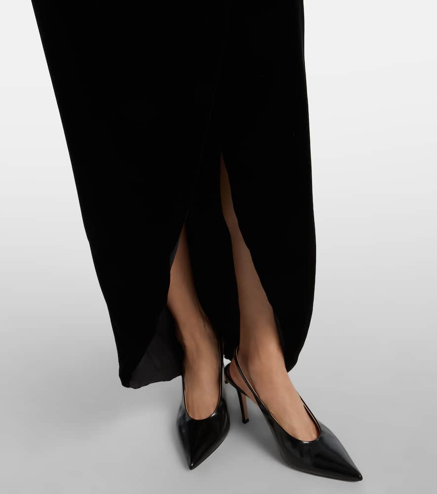 Embellished off-shoulder velvet gown