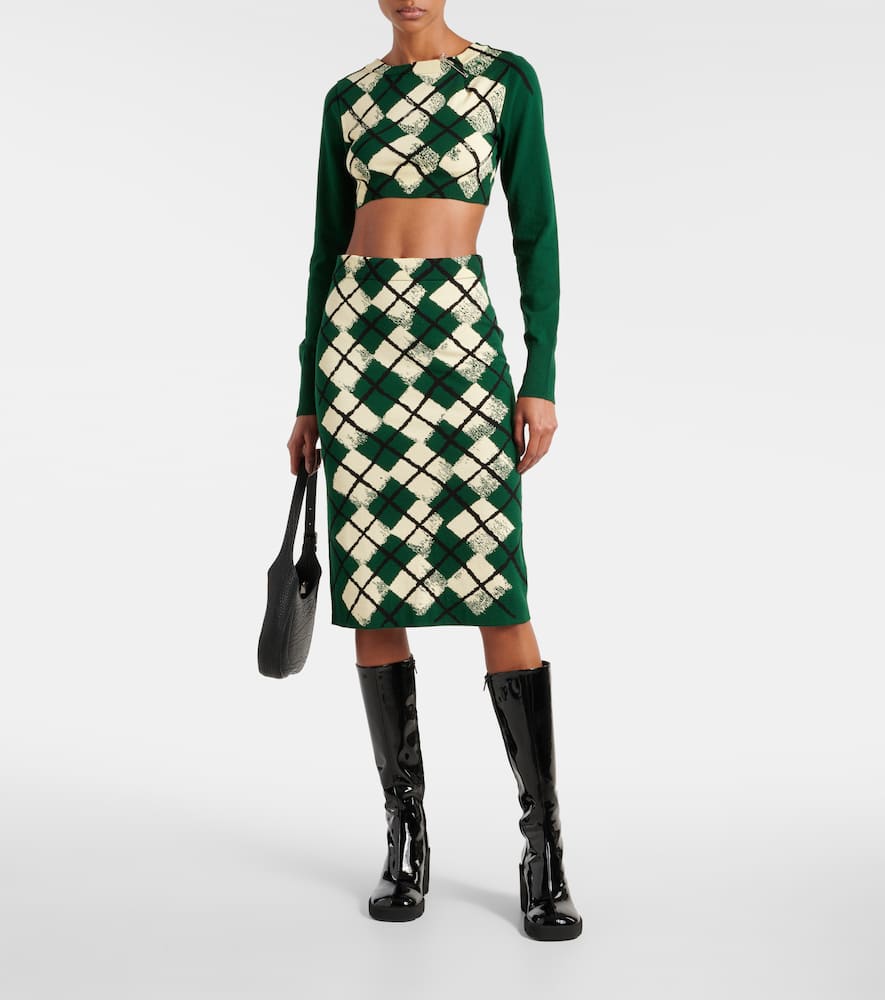 Checked cotton midi skirt