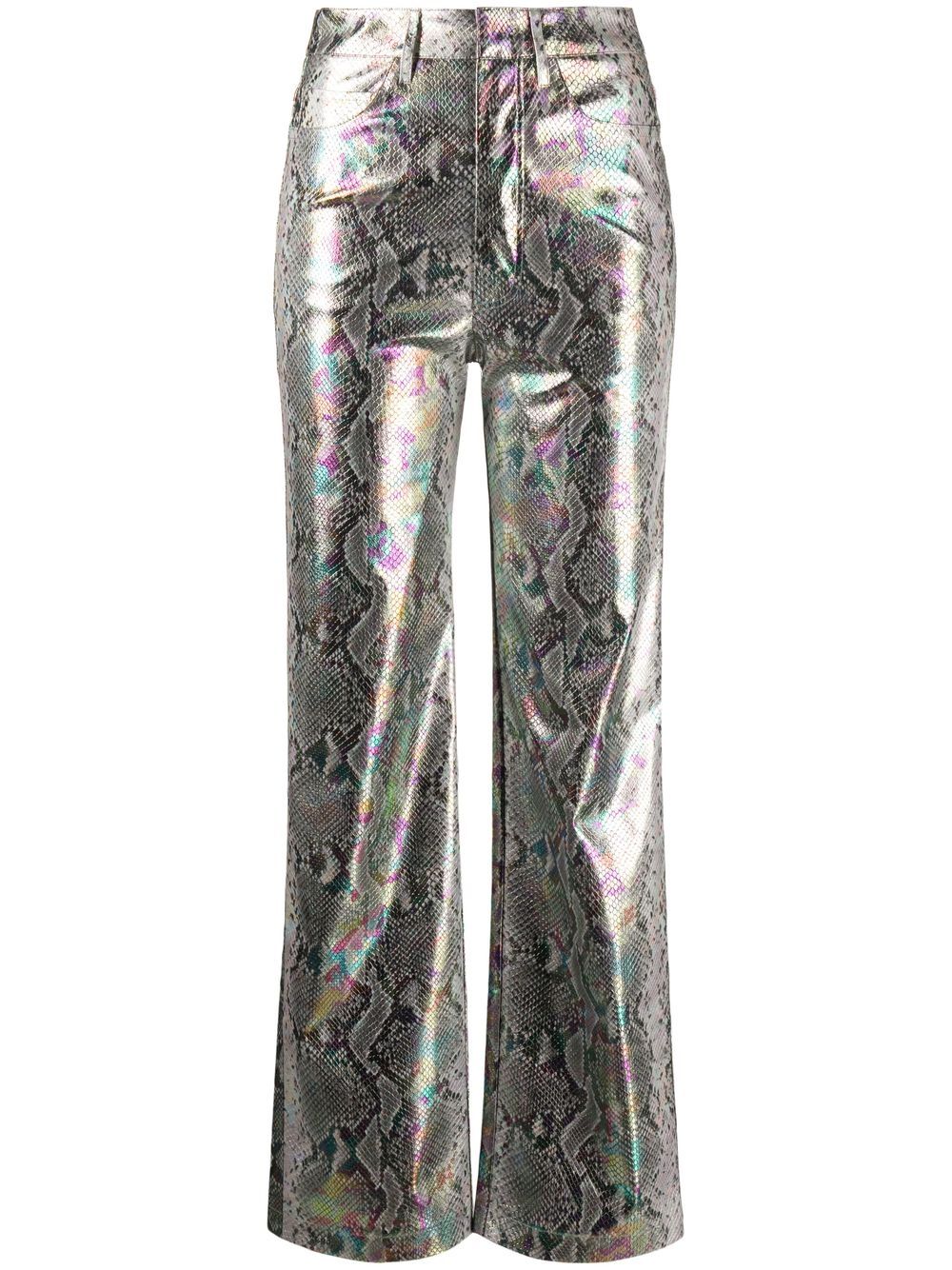 Holographic snakeskin-print trousers - Silver