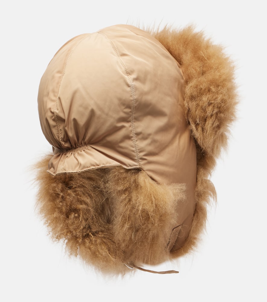 Shearling-trimmed down hat