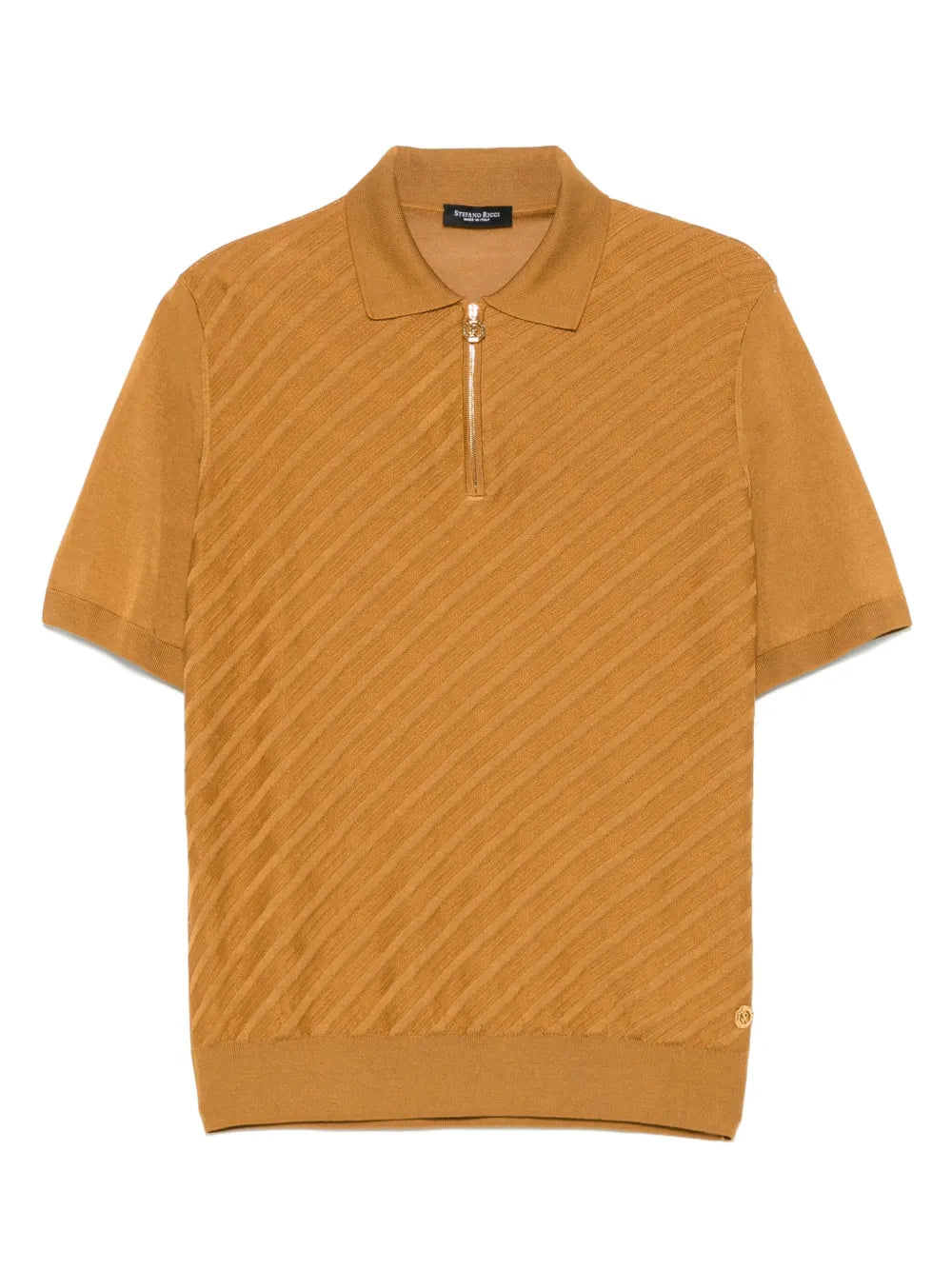 Diagonal-Striped Silk-Cotton Polo Shirt — Ochre