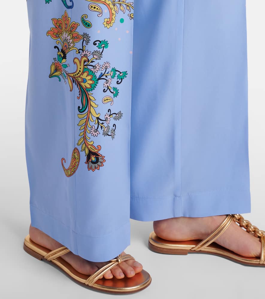 Floral silk crêpe de chine wide-leg pants