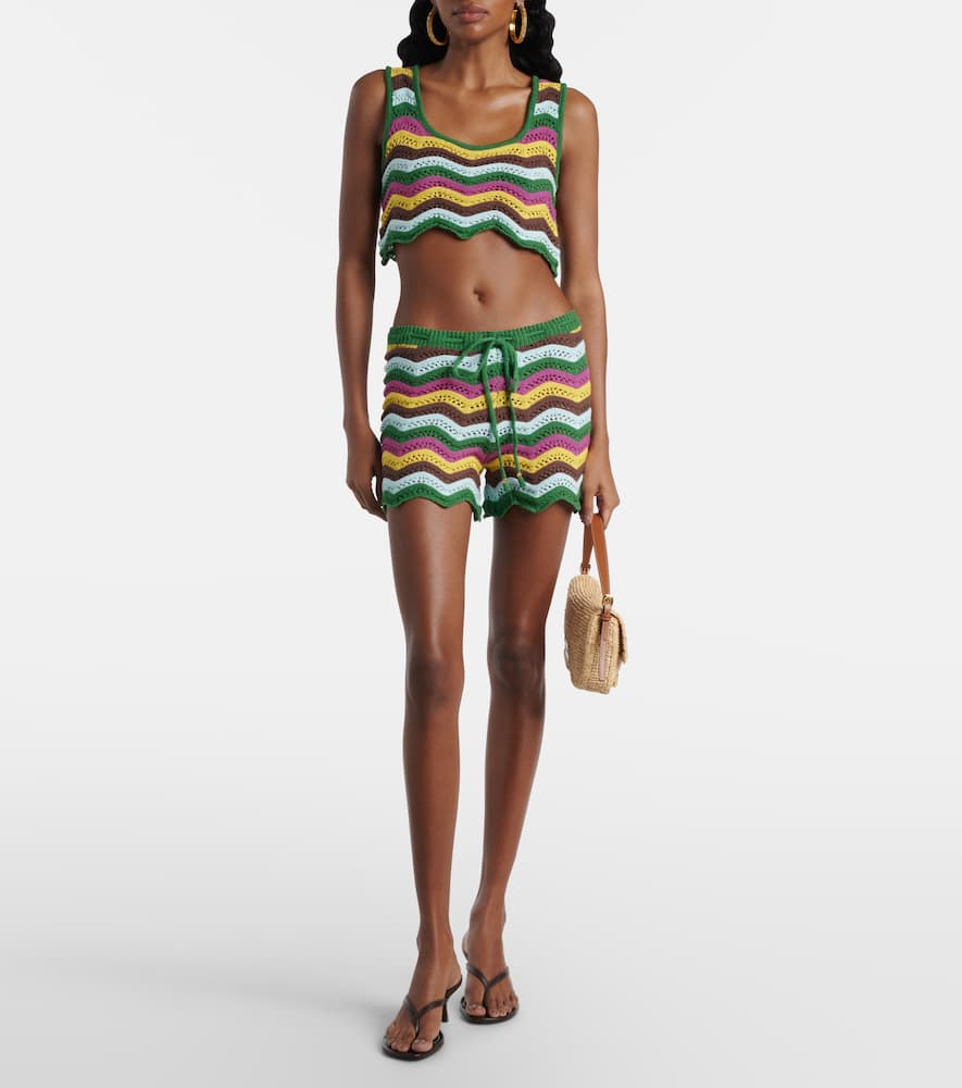 Kim striped crochet cotton-blend shorts