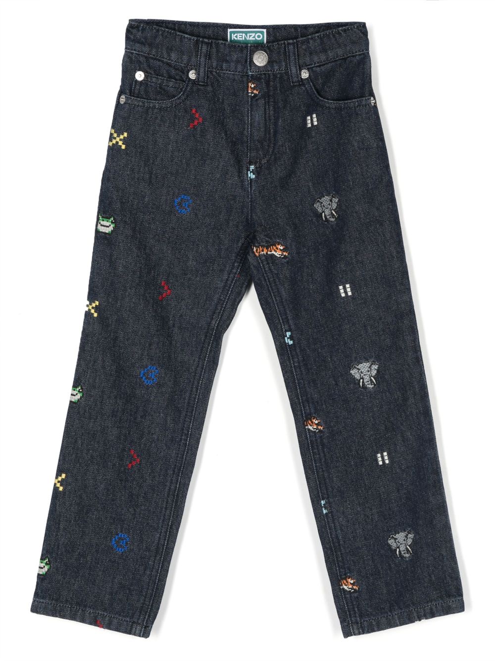 Embroidered straight-leg jeans - Blue