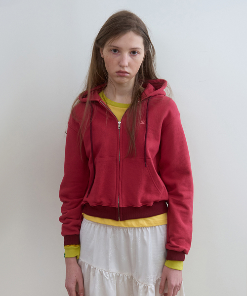 322. Cropped Hooded Zip-Up _ Cherry Red