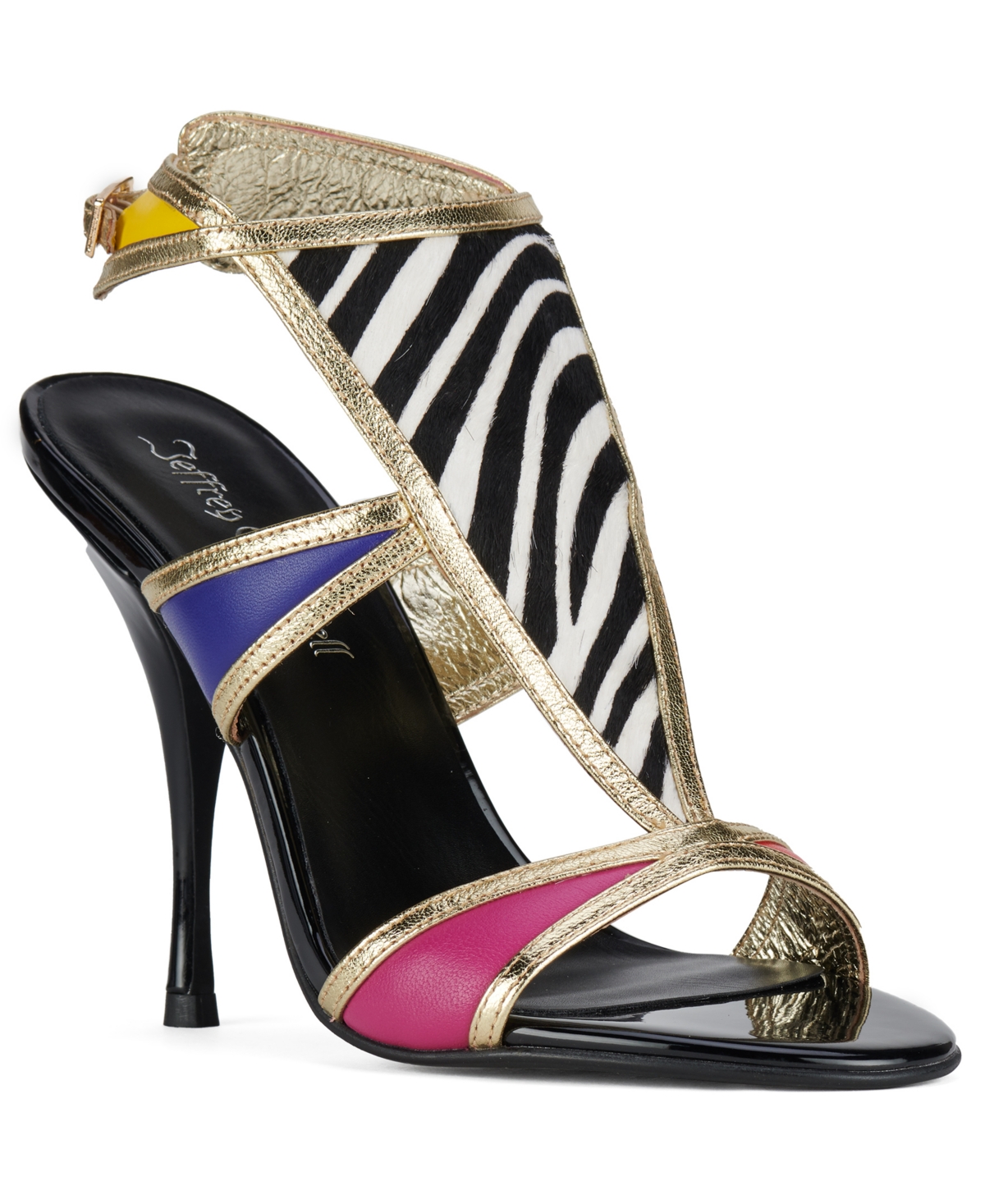 Women's Kaleido-f T-Starp High Heel Dress Sandals - Zebra Gold Metallic
