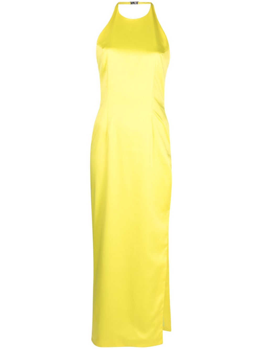 Halterneck satin-finish dress - Yellow