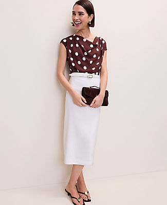 Ann Taylor Polka Dot Mixed Media Cowl Neck Top