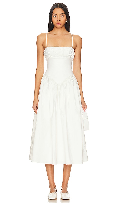 MAJORELLE Austin Midi Dress in Soft White. M also in S