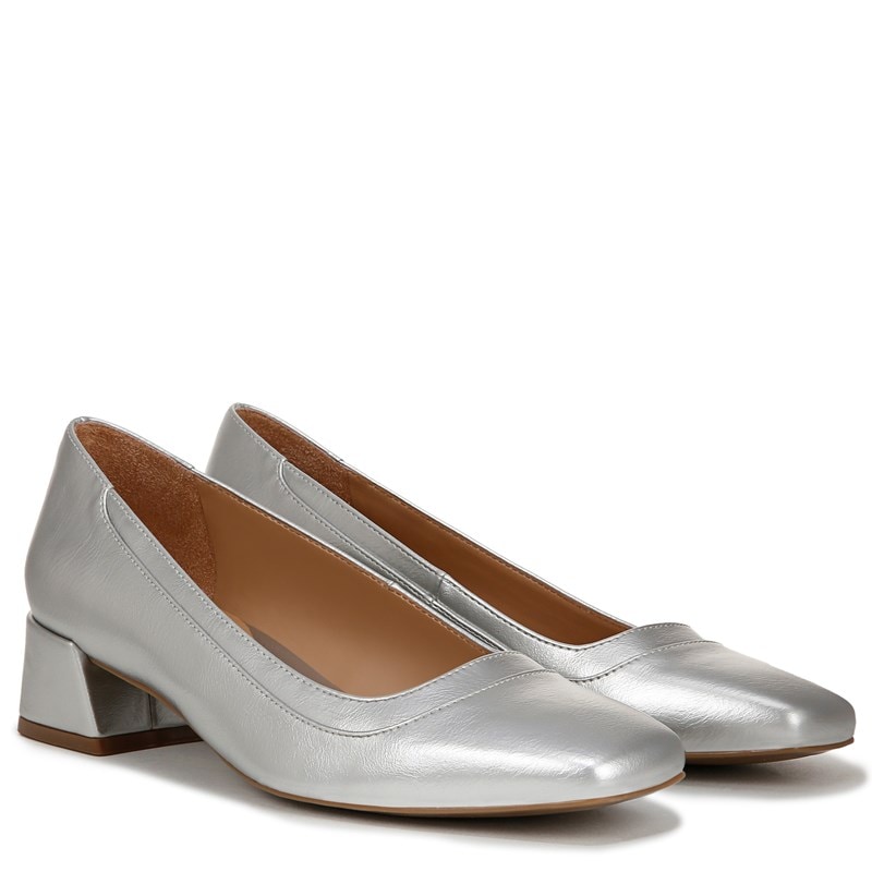 Women's Huntley Block Heel Pump Shoes (Silver Faux Leather)