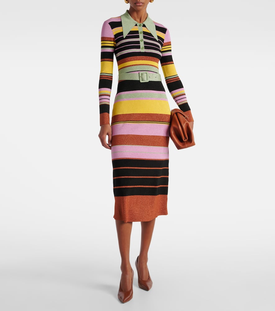 Striped metallic midi dress