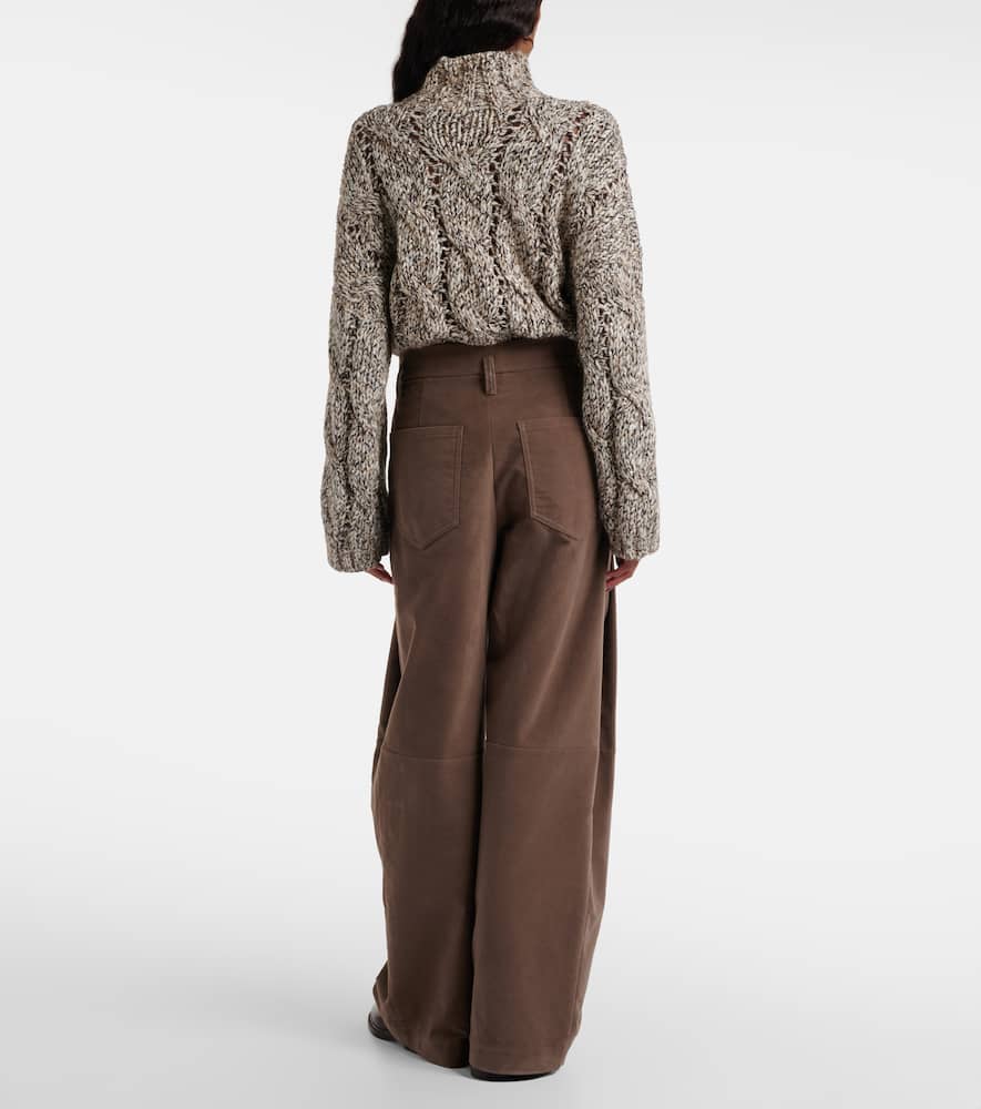 Pleated high-rise cotton wide-leg pants