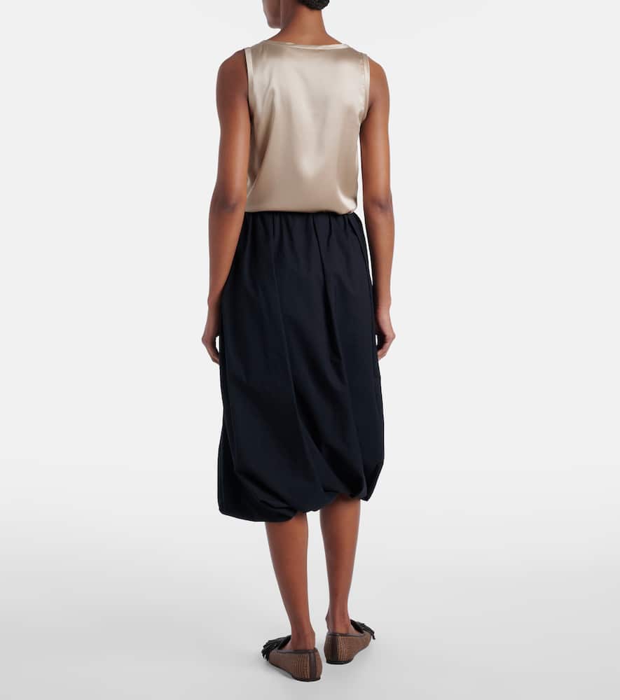 Gathered cotton-blend midi skirt