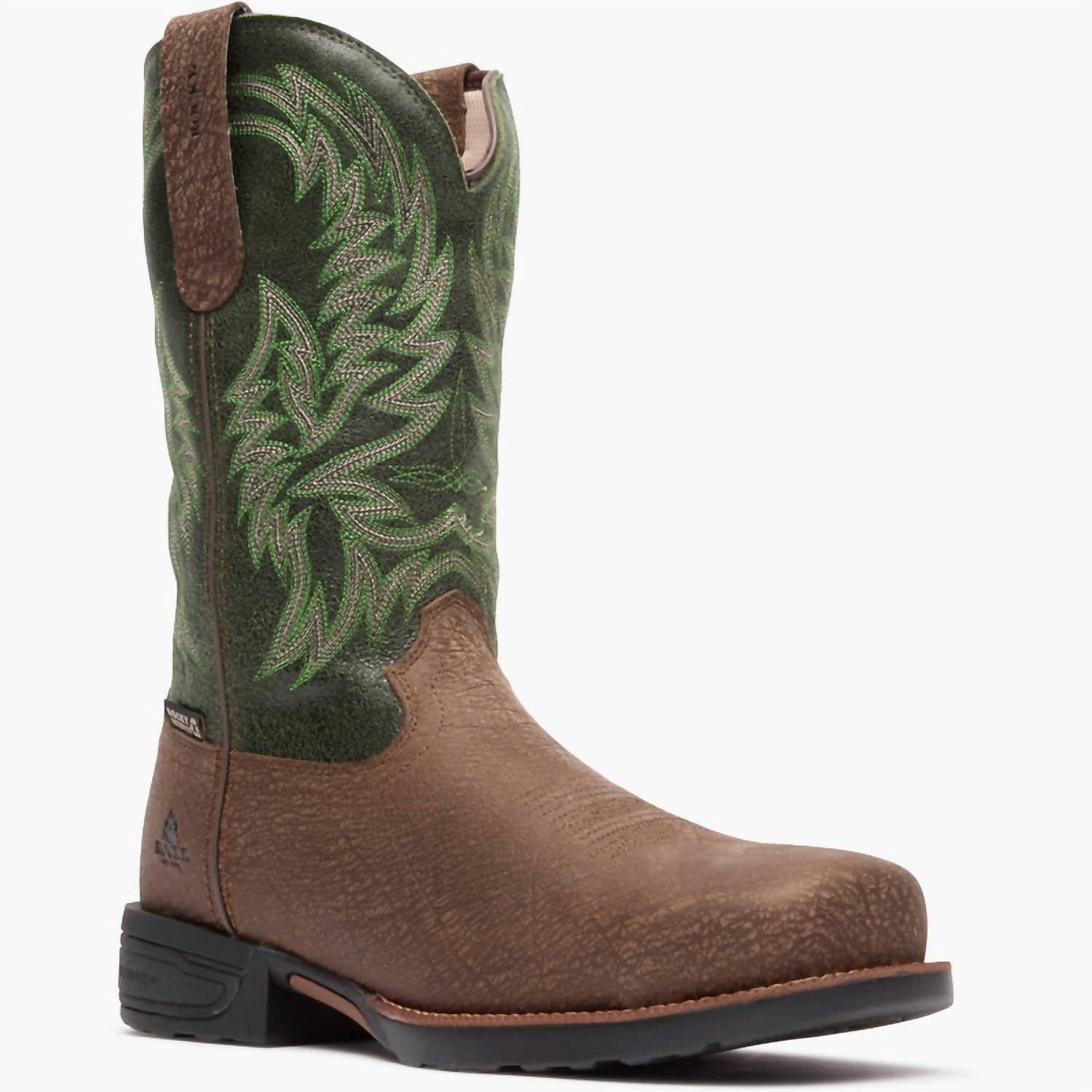 Men's Bronco Composite Toe Western Boot - Medium In Brown And Green
