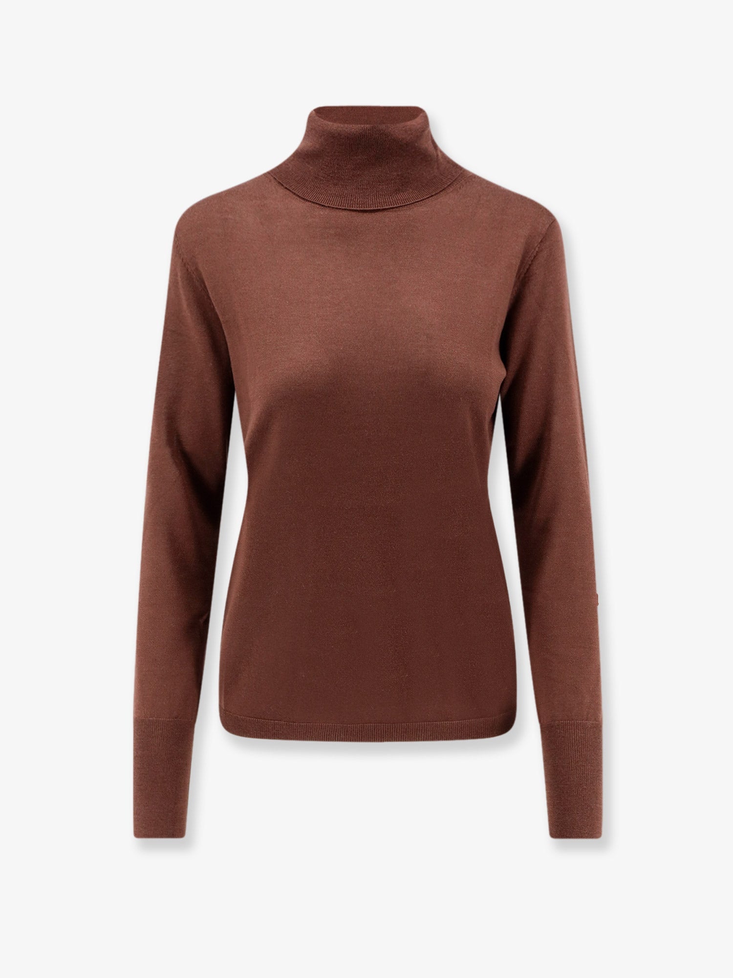 Virgin Wool Turtleneck Sweater — Brown