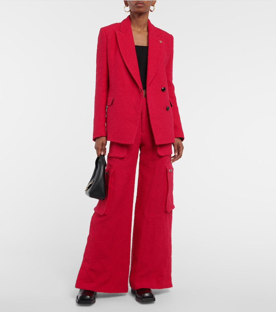 High-rise wide-leg bouclé cargo pants