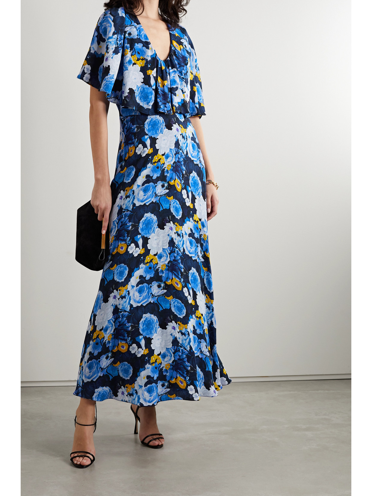 Floral-print Georgette Midi Dress - Blue