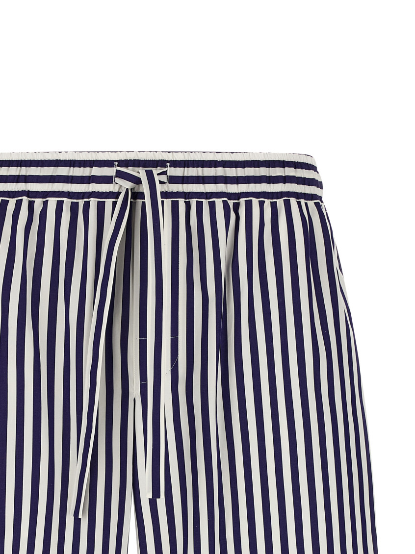 Blue Bermuda Shorts With Elasticated Waist And Striped Motif In Cotton Man