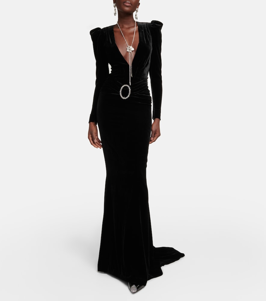 Long-sleeved velvet gown
