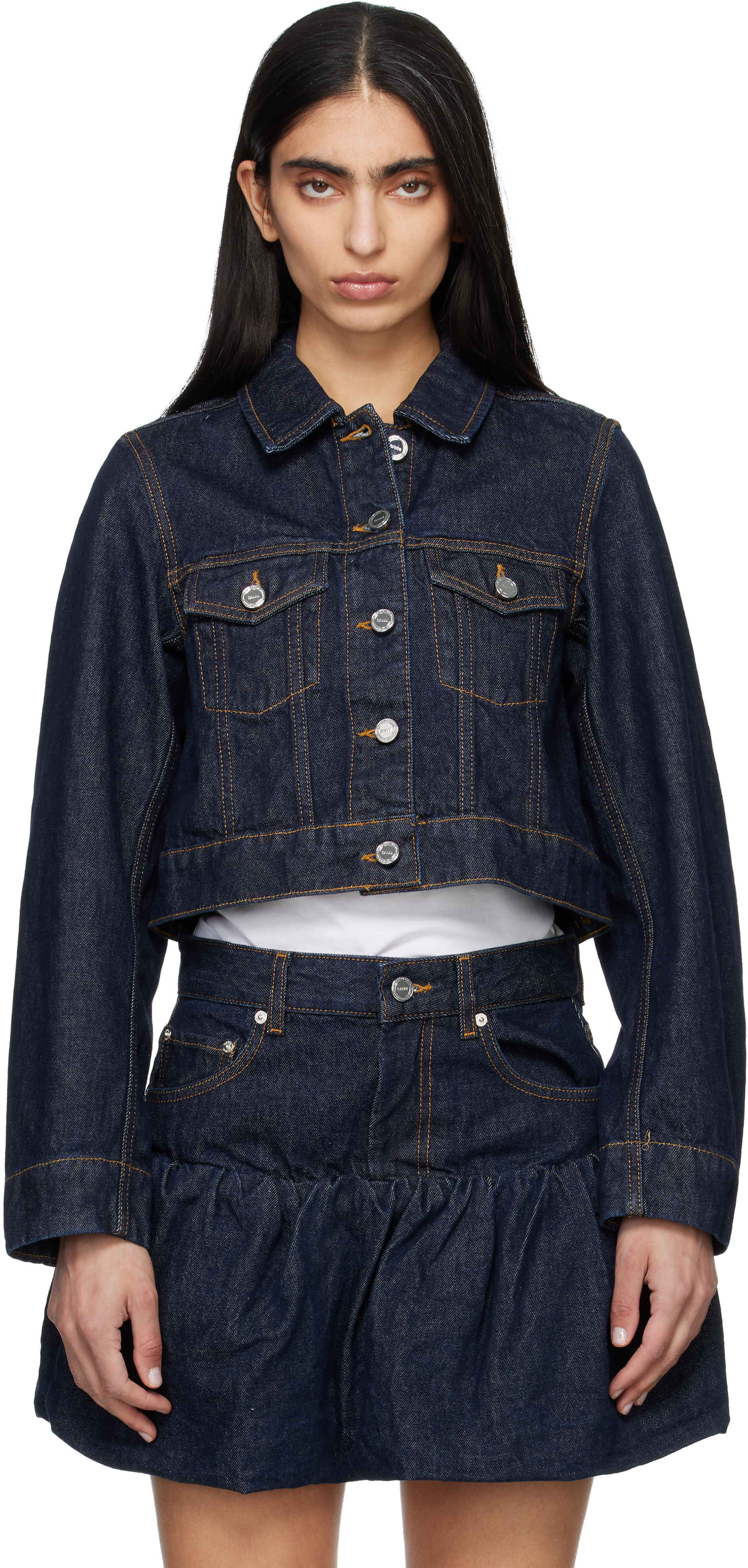 Navy Cropped Denim Jacket