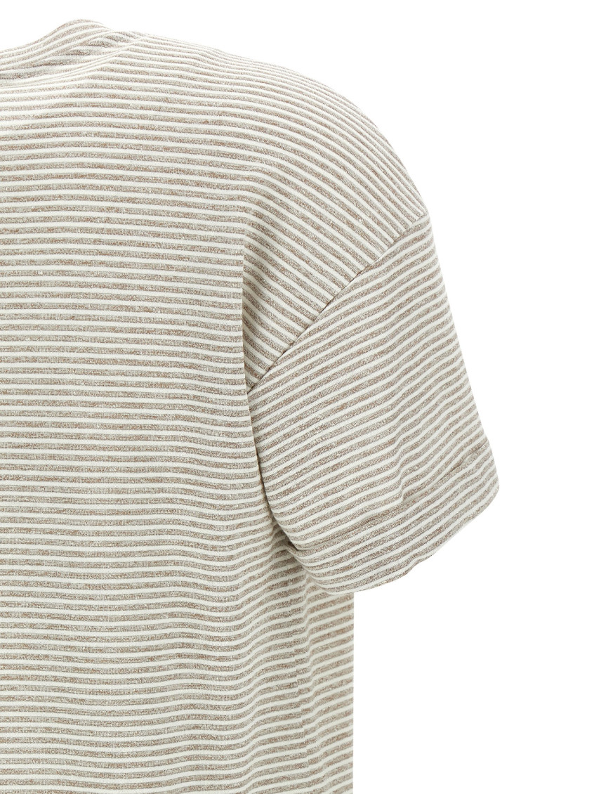 Striped Linen And Cotton T-Shirt With Luminous Yarns