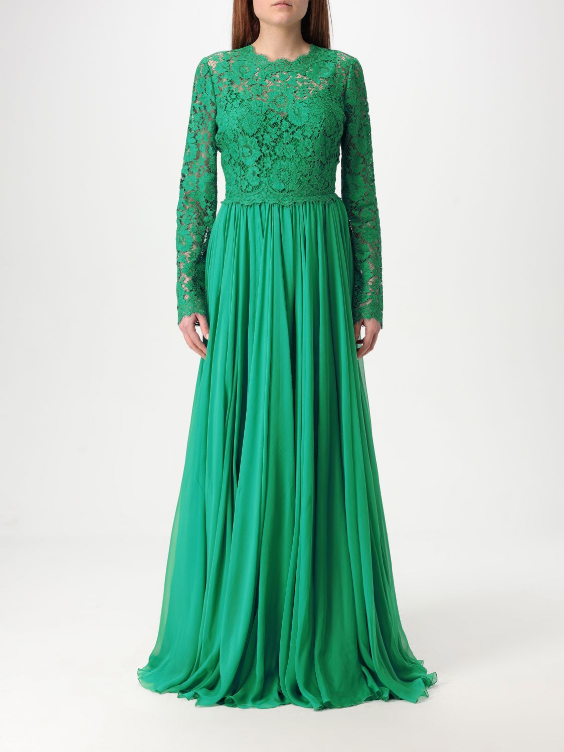 Lace-panel gown - Green