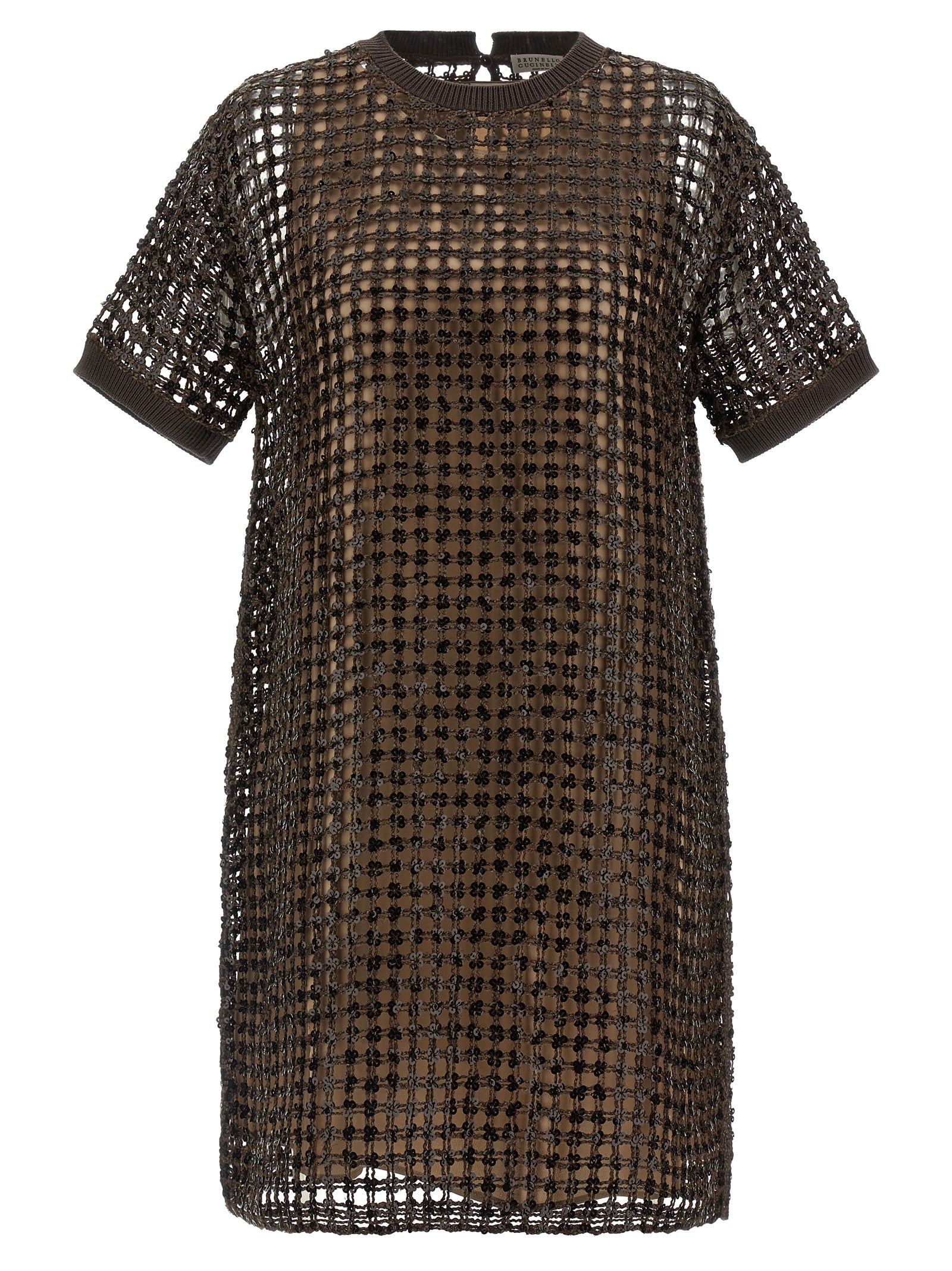 Sequin Mesh Tunic — Brown