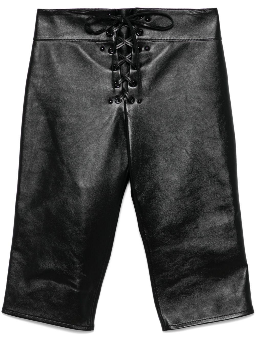 Lace-up leather capri trousers - Black