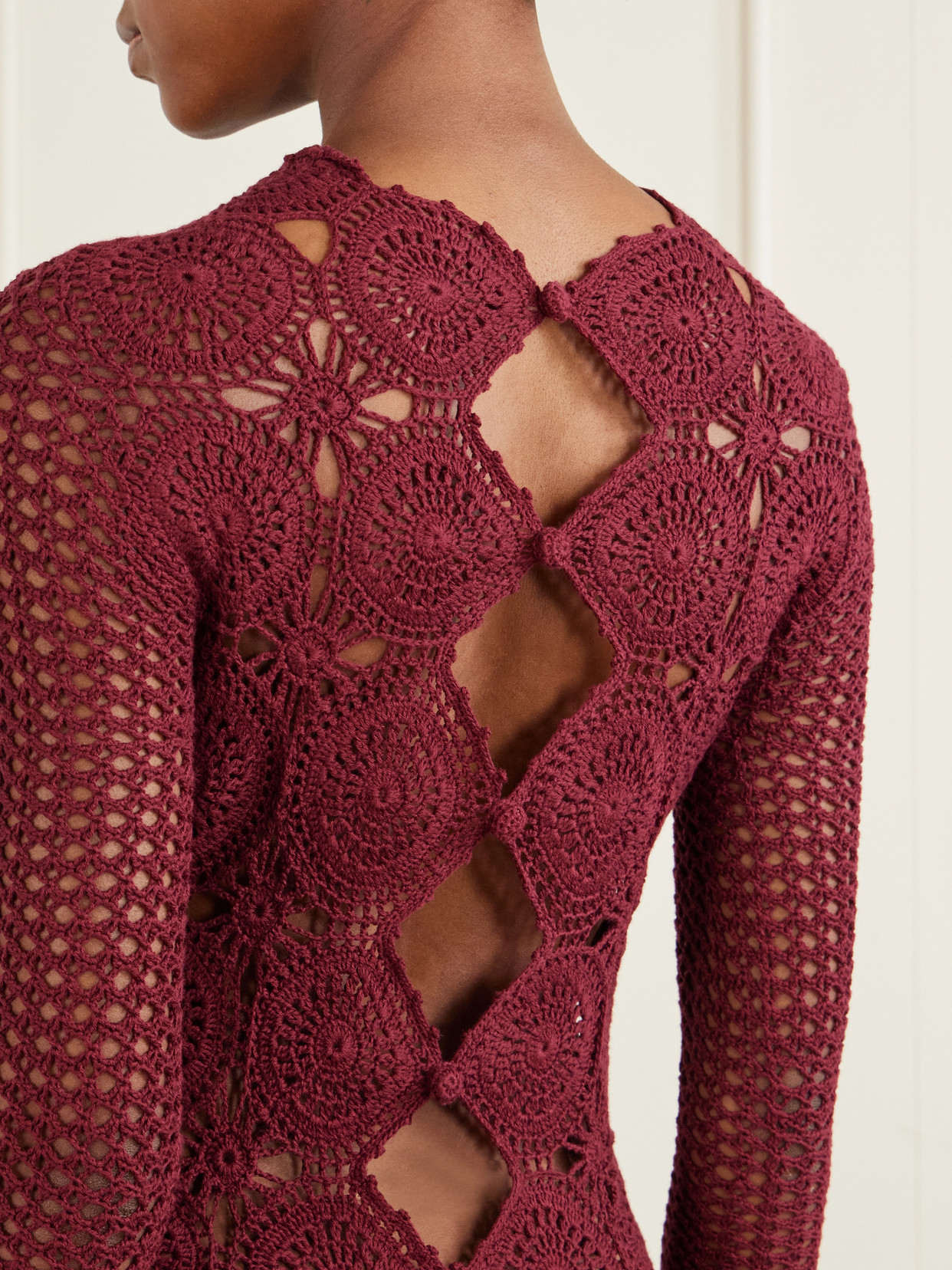 Siula Crocheted Cotton Maxi Dress - Burgundy