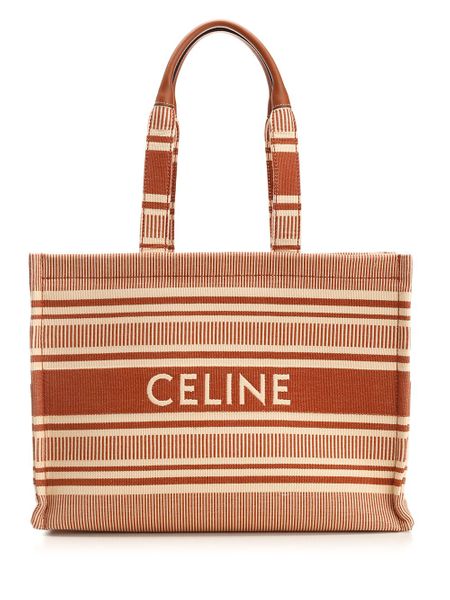 Celine Logo Embroidered Striped Tote Bag