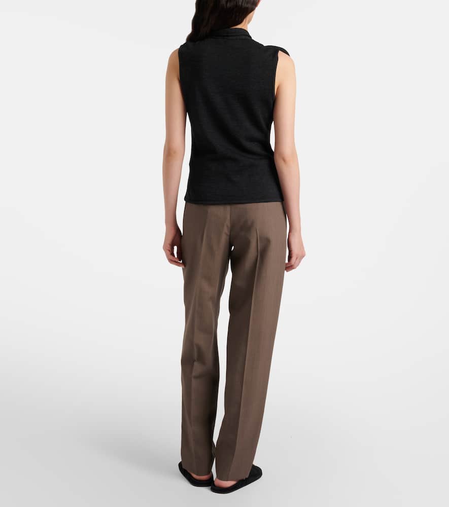 Asymmetric wool-blend tie-neck vest