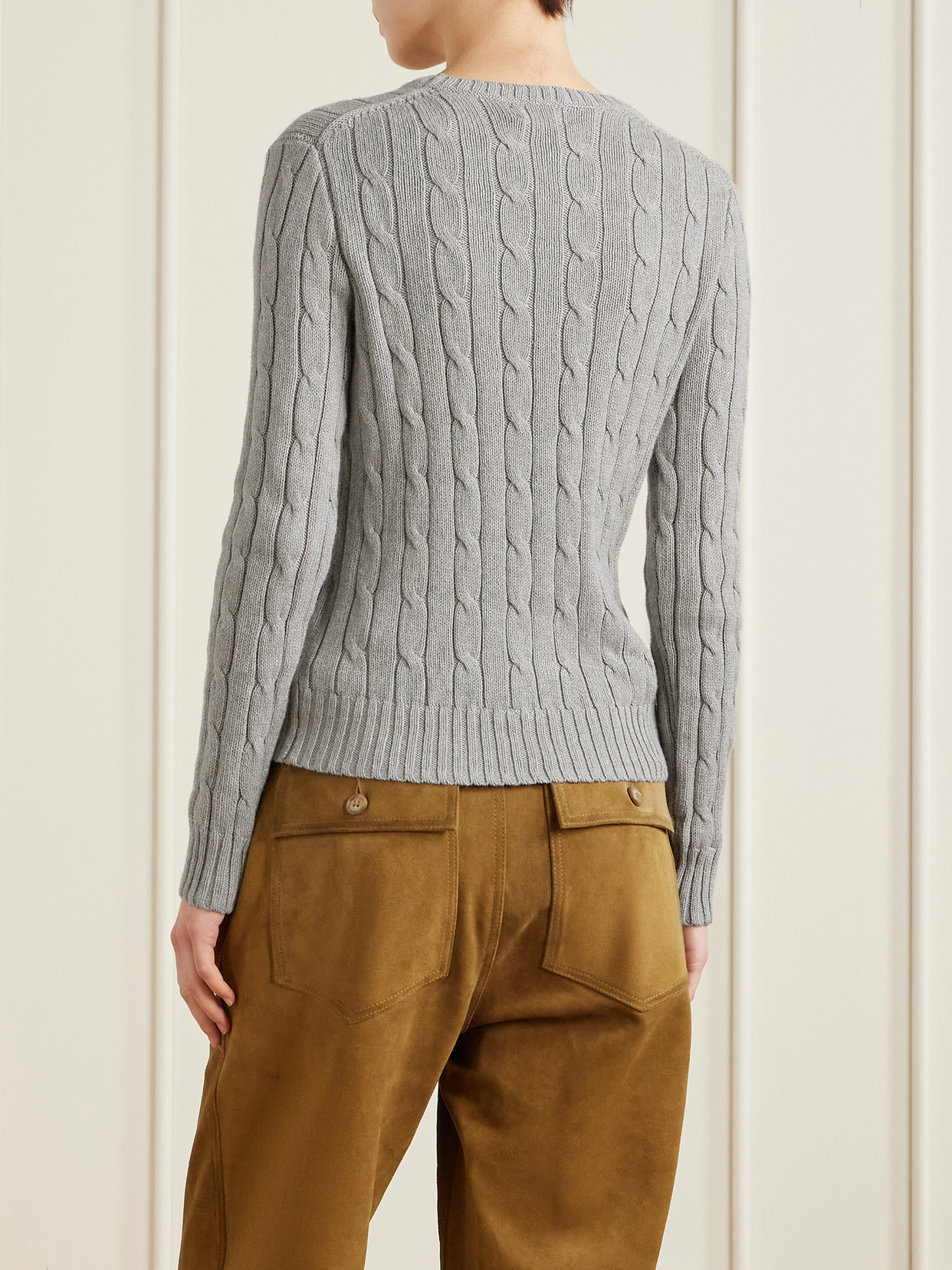 Embroidered Cable-knit Cotton Sweater - Gray