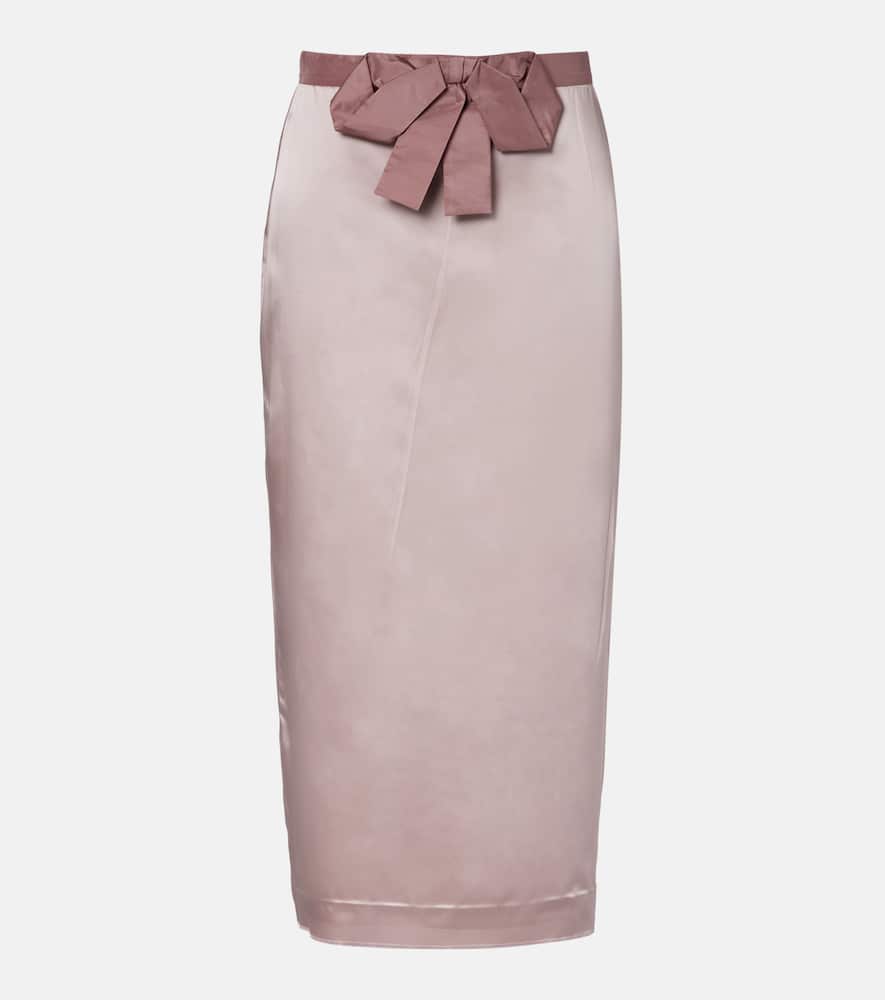 Bow-detail satin midi skirt