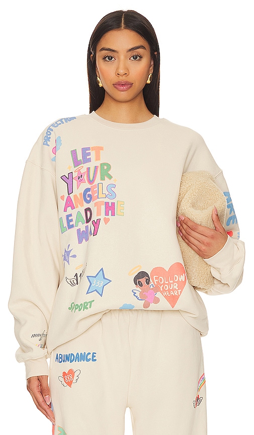 The Mayfair Group RUNDHALSSHIRT ANGELS ALL AROUND YOU in Cream. Größe XS. Also in L/XL, M/L