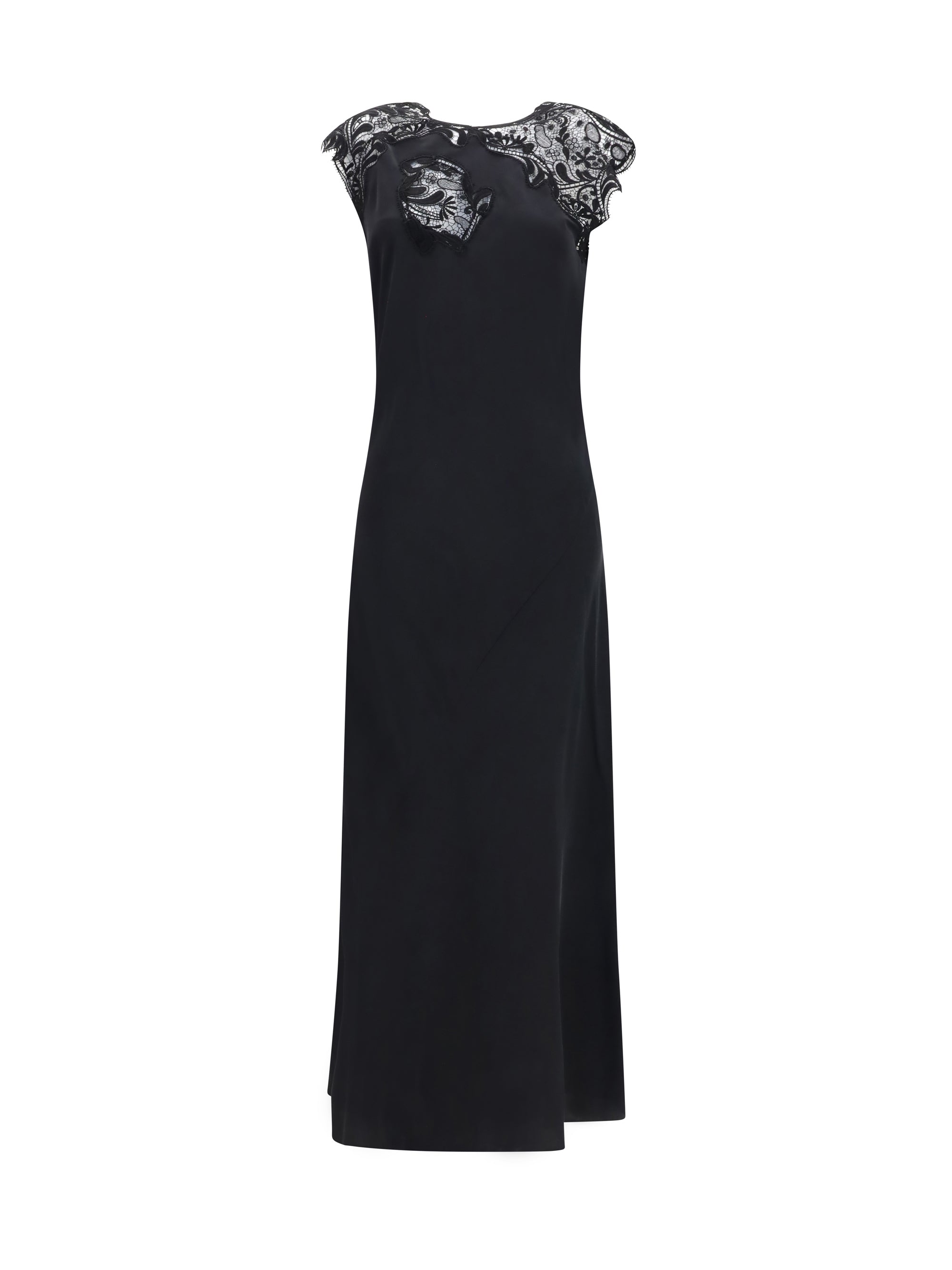 Silk Crêpe with Macramé Lace Dress — Black