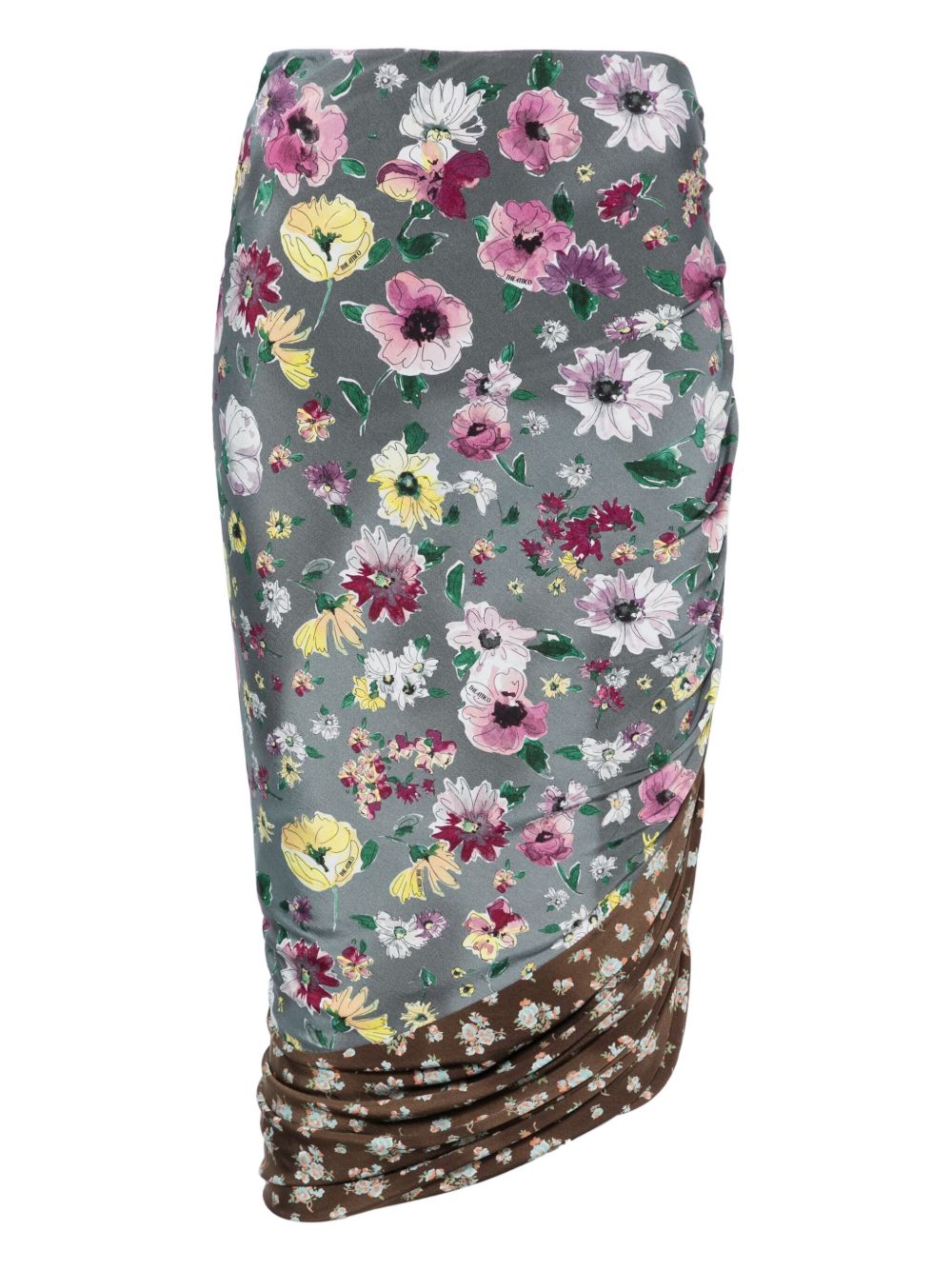 Ruched patchwork midi skirt - Brown