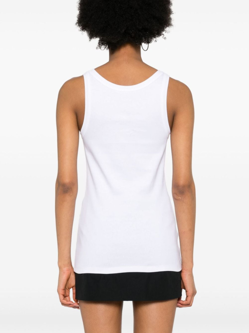 White Cotton Tank Top With Eyelets